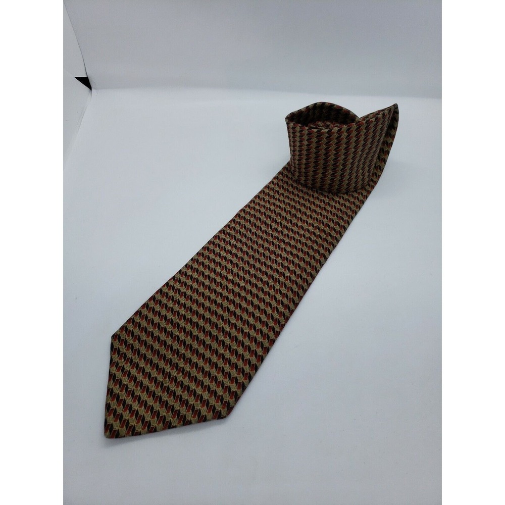Efenzo Felini Mens Neck Tie Red Black Chevron Print 100% Silk Professional